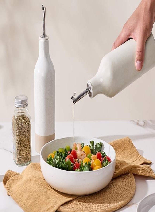 famiware Milkyway 16oz Ceramic Olive Oil Dispenser Bottle, 1 Piece Oil Dispenser for Kitchen with Stainless Steel Pourers, Suitable for Storage Vinegar, Soy Sauce, Coffee Syrup, Matte Beige White - Image 5
