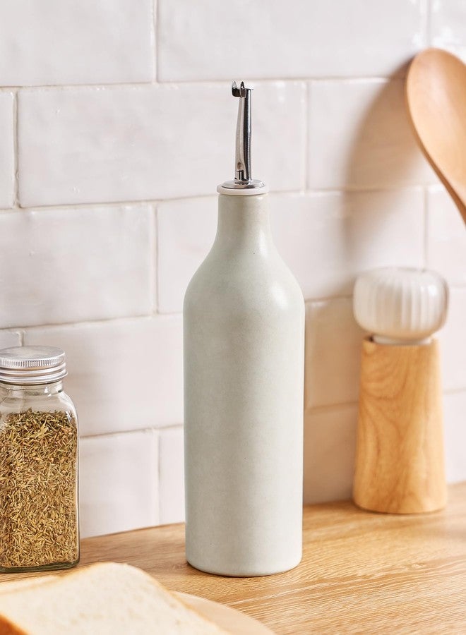 famiware Milkyway 16oz Ceramic Olive Oil Dispenser Bottle, 1 Piece Oil Dispenser for Kitchen with Stainless Steel Pourers, Suitable for Storage Vinegar, Soy Sauce, Coffee Syrup, Matte Beige White - Image 1