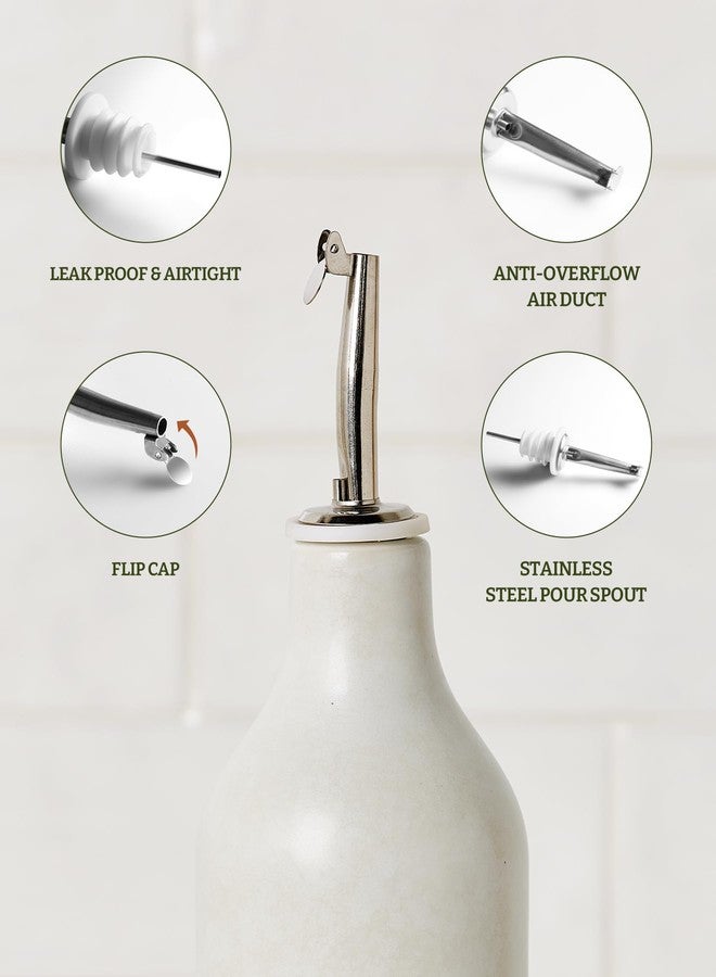 famiware Milkyway 16oz Ceramic Olive Oil Dispenser Bottle, 1 Piece Oil Dispenser for Kitchen with Stainless Steel Pourers, Suitable for Storage Vinegar, Soy Sauce, Coffee Syrup, Matte Beige White - Image 4