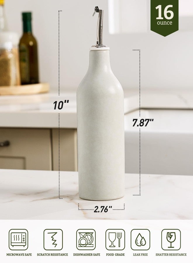 famiware Milkyway 16oz Ceramic Olive Oil Dispenser Bottle, 1 Piece Oil Dispenser for Kitchen with Stainless Steel Pourers, Suitable for Storage Vinegar, Soy Sauce, Coffee Syrup, Matte Beige White - Image 3