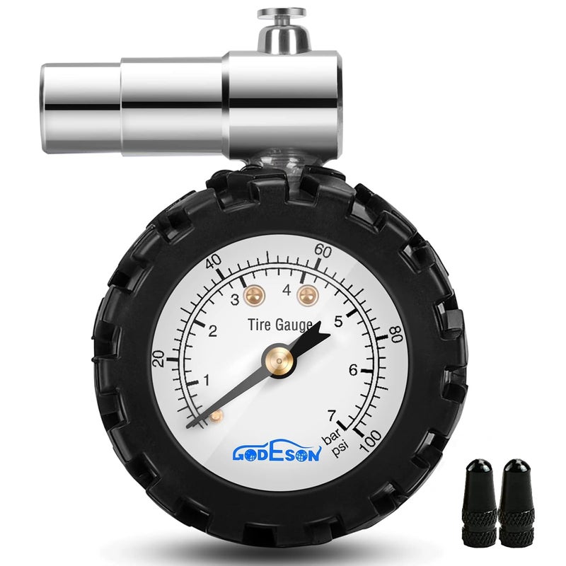 Presta Valve Gauge GODESON Analog Presta Valve Bicycle Tire Pressure Gauge100PSI7Bar Suitbale for Hybrid Bike Tire Inflation Range
