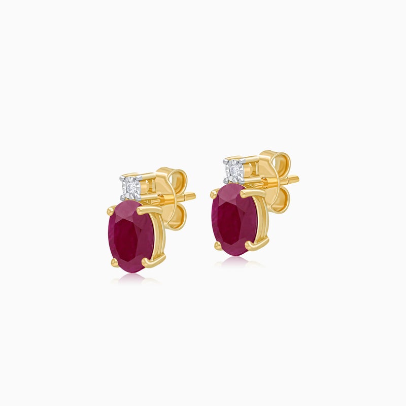 Jawhara Jewellery 18K Yellow Gold Earrings for Women, Natural Diamond & Ruby Stones, Colour Classic Collection Luxury Jewellery, Elegant Timeless Sparkling Statement Earrings, July Birthstone Gift By Jawhara Jewellery - Image 4