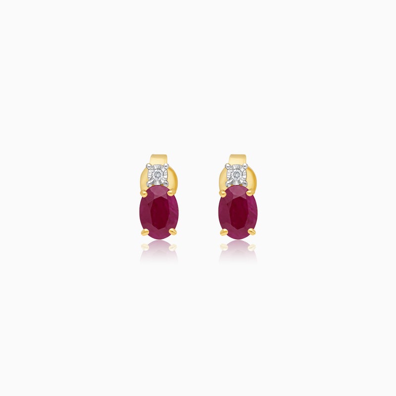 Jawhara Jewellery 18K Yellow Gold Earrings for Women, Natural Diamond & Ruby Stones, Colour Classic Collection Luxury Jewellery, Elegant Timeless Sparkling Statement Earrings, July Birthstone Gift By Jawhara Jewellery - Image 1