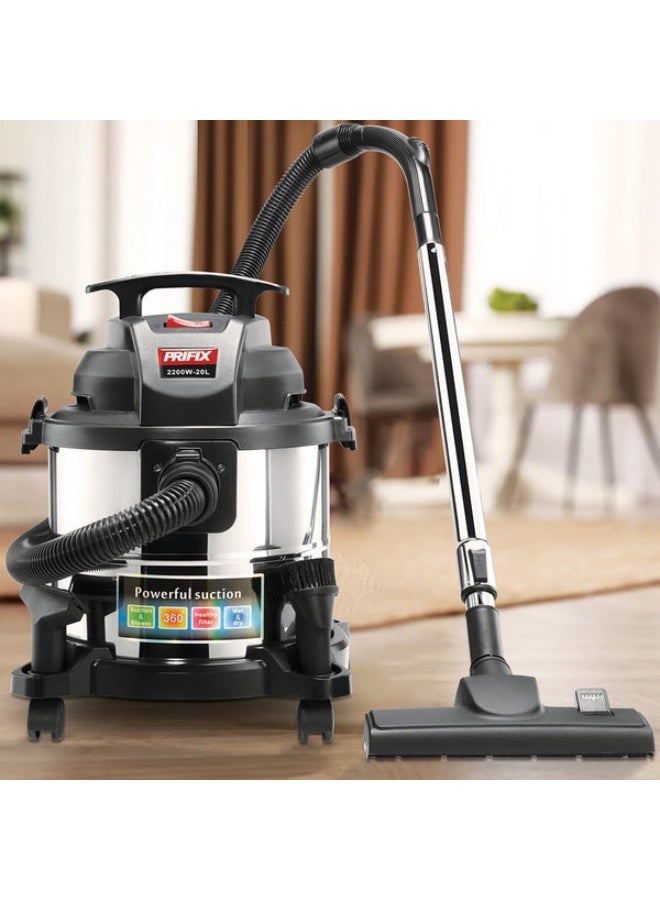 بريفيكس مكنسة بريفكس الدبابة، 2200 وات، سعة 20 لتر، أسود - فضي ، DVC2200 - Image 2