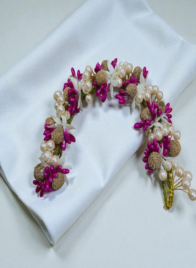 Ruhi Creation Artificial Gajra for Women | Pearl & Golden Flower Hair Gajra for Bun | Bridal Juda Gajra | Wedding & Festive Hair Accessories - Image 4