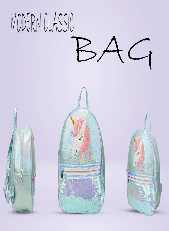 ADSON Holographic Unicorn Lightweight Travel Picnic Playschool Backpack|Schoolbag Casual Shiny Reversible Sequin School Bag Glitter Bookbag for Girls|Boys Kids 14 Inches (Rose Pink) - Image 2