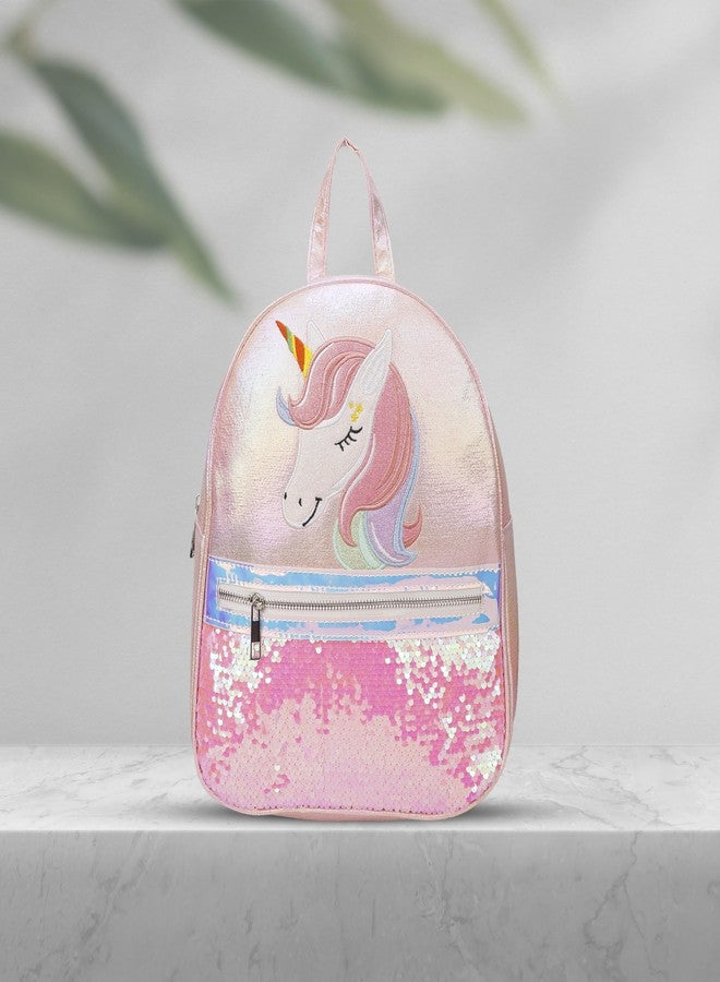 ADSON Holographic Unicorn Lightweight Travel Picnic Playschool Backpack|Schoolbag Casual Shiny Reversible Sequin School Bag Glitter Bookbag for Girls|Boys Kids 14 Inches (Rose Pink) - Image 3