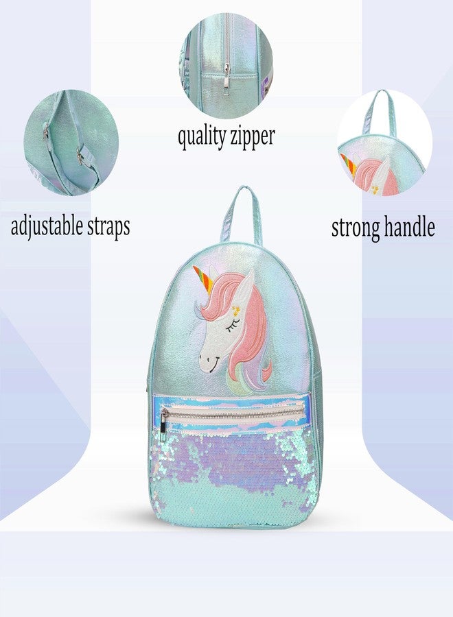 ADSON Holographic Unicorn Lightweight Travel Picnic Playschool Backpack|Schoolbag Casual Shiny Reversible Sequin School Bag Glitter Bookbag for Girls|Boys Kids 14 Inches (Rose Pink) - Image 4