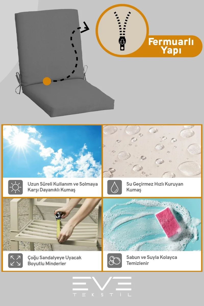 ايفي تكستل Garden - Living Room - Balcony Backrest Zippered Connectable Washable Chair Cushion 6 Pieces
