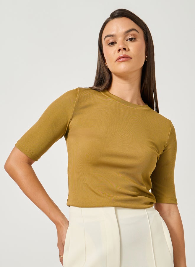 ستايلي تيشيرت سادة بياقة دائرية وقصة عادية - Image 1