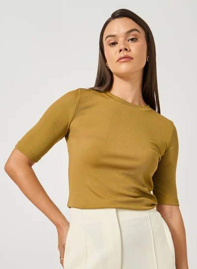 Styli Solid Regular Fit Round Neck T-Shirt