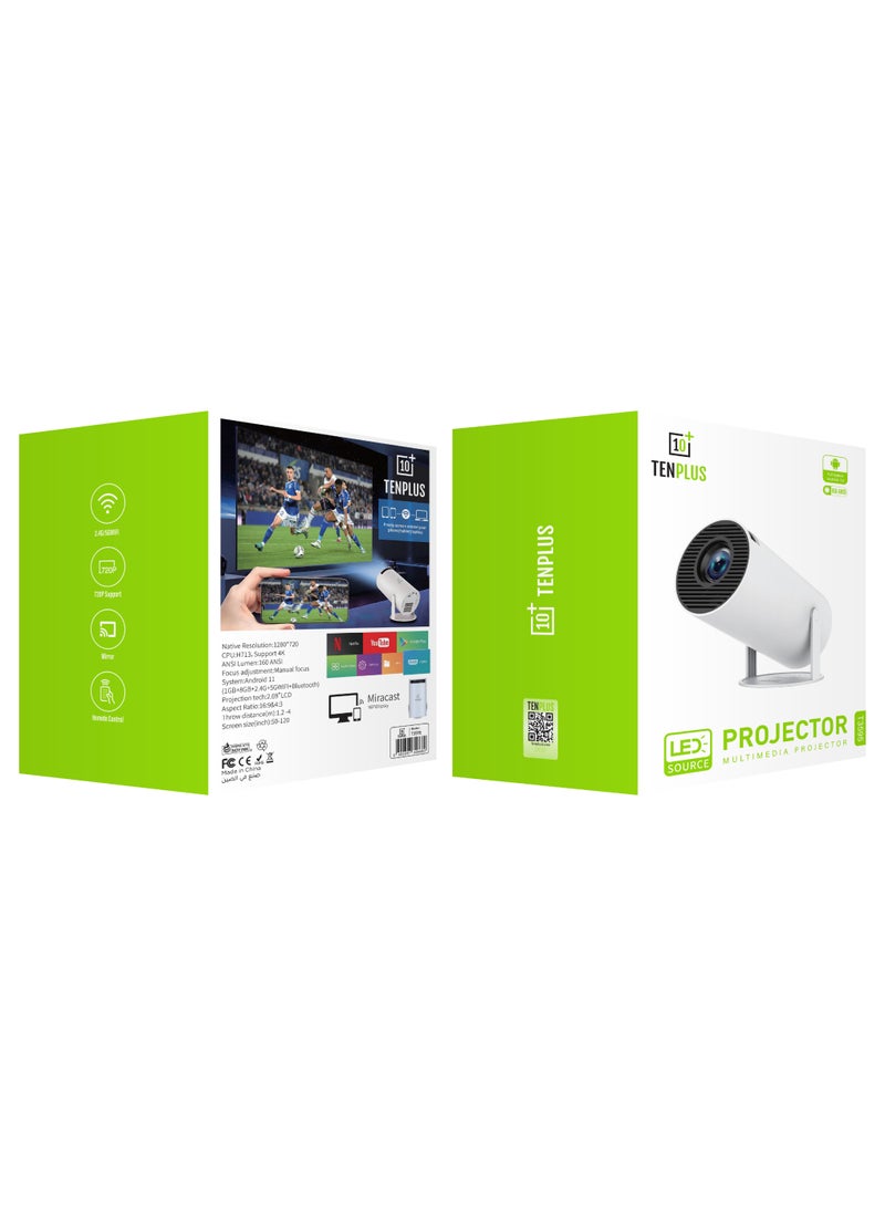 tenplus "TENPLUS Smart Projector | Built-in Android 11, Ultra HD 4K Support, Dual-Band WiFi 2.4/5G + Bluetooth, Miracast Screen Sharing, 160 ANSI Brightness, Giant 120'' Cinematic Display, and Immersive Surround Sound Experience" - Image 4