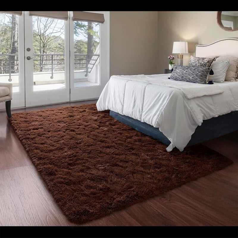 HOMORE Brown Rugs for Living Room, 5x8 Feet Fluffy Shag Area Rug for Bedroom, Super Soft Coffee Rugs for Room Decor, Cute Carpets for Kids Nursery Girls Home Dorm Decor - Image 3