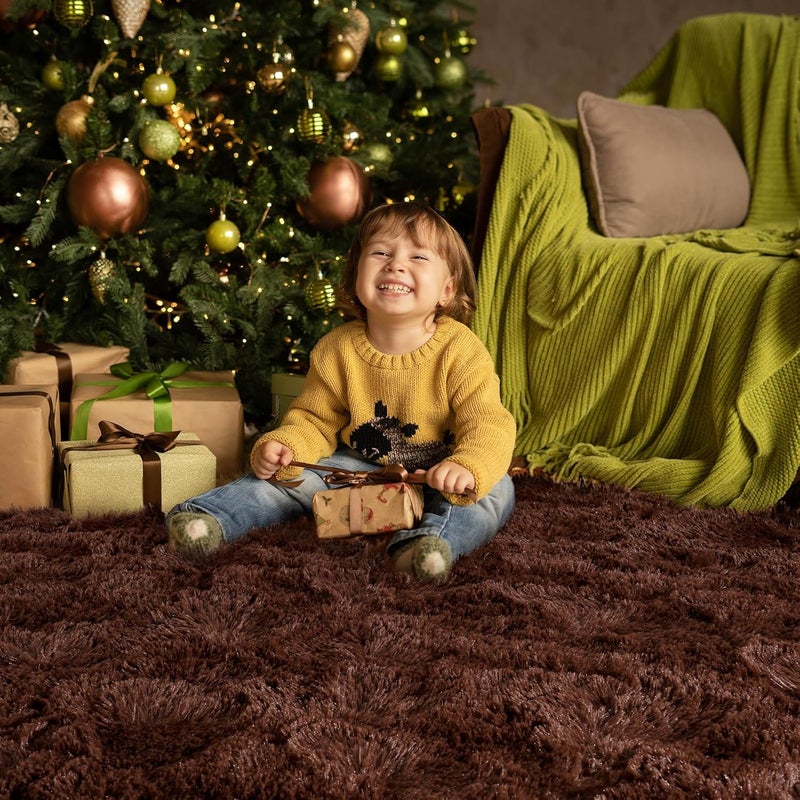 HOMORE Brown Rugs for Living Room, 5x8 Feet Fluffy Shag Area Rug for Bedroom, Super Soft Coffee Rugs for Room Decor, Cute Carpets for Kids Nursery Girls Home Dorm Decor - Image 4