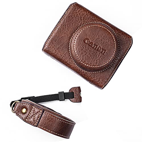 Kinokoo Camera Case for Canon G7X G7X III Vintage Buffalo PU Leather Protective Case with Adjustable Shoulder Strap Coffee - Image 3