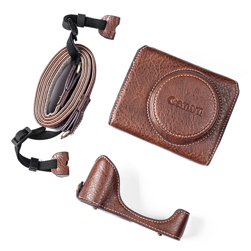 Kinokoo Camera Case for Canon G7X G7X III Vintage Buffalo PU Leather Protective Case with Adjustable Shoulder Strap Coffee - Image 2