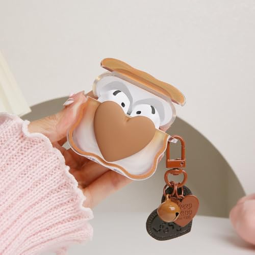 QLD COVER Compatible with Apple AirPods 4 Generation 2024 Case Cover, Lovely 3D Love Heart Waves Design Shockproof Soft Clear TPU Airpods 4 Protector with Keychain for Women Girls, Brown Love - Image 5