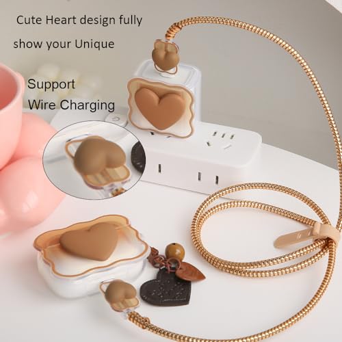 QLD COVER Compatible with Apple AirPods 4 Generation 2024 Case Cover, Lovely 3D Love Heart Waves Design Shockproof Soft Clear TPU Airpods 4 Protector with Keychain for Women Girls, Brown Love - Image 4