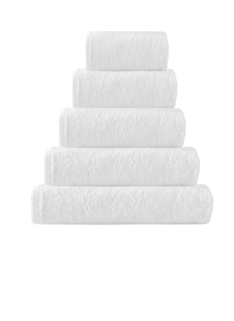 Blueberry Pack of 5 - 1 Bath Towel 100% Cotton  600GSM (100x180)+1 Pc Bath Towel (90x180)+ 1 pc Bath Towel (80x160) + 1pc Bath Towel(76x152) + 1pc Bath Towel(70x140) Highly Absorbent Super Durable, Color - White - Image 1