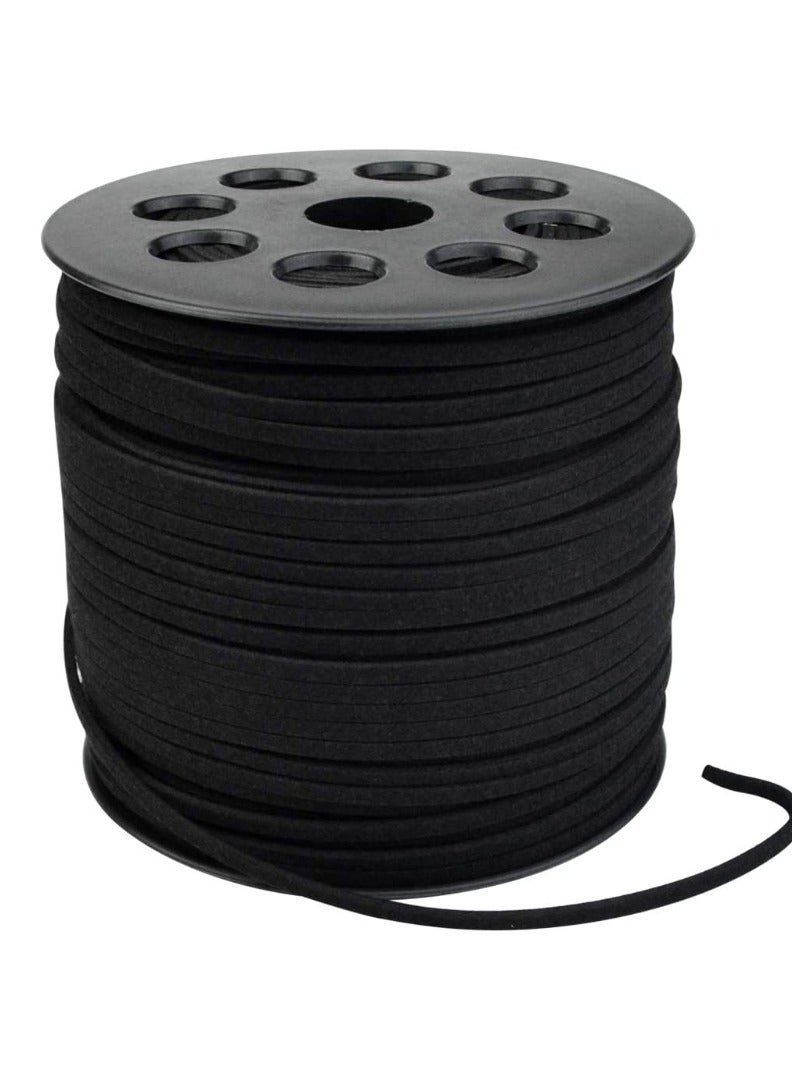 حبل جلد صناعي أسود بسمك 2.6 مم، 100 ياردة، حبل جلد مسطح لصنع القلائد، الأساور، المجوهرات، الخرز والحرف اليدوية - Image 1