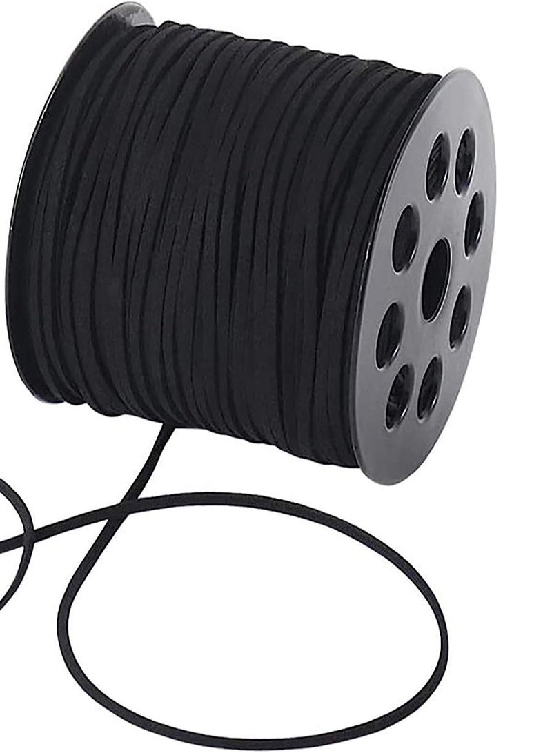 حبل جلد صناعي أسود بسمك 2.6 مم، 100 ياردة، حبل جلد مسطح لصنع القلائد، الأساور، المجوهرات، الخرز والحرف اليدوية - Image 2