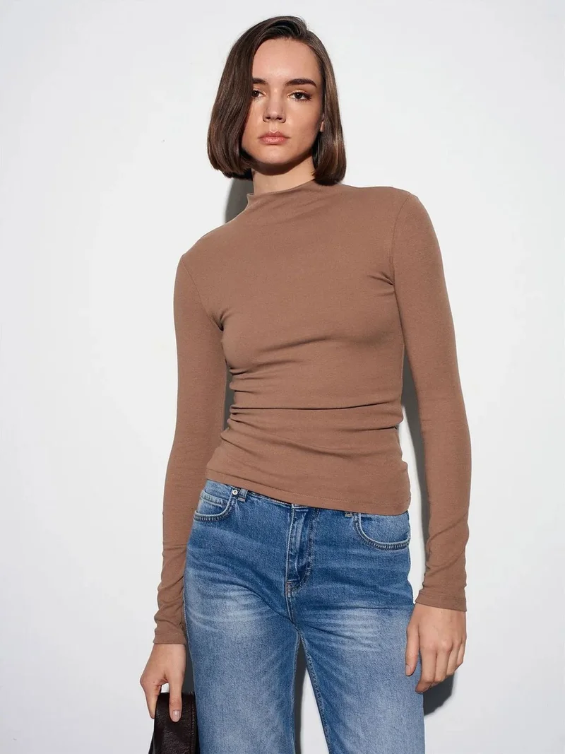 ديلفين DILVIN Slim Fit Long Sleeve Half Turtleneck Top