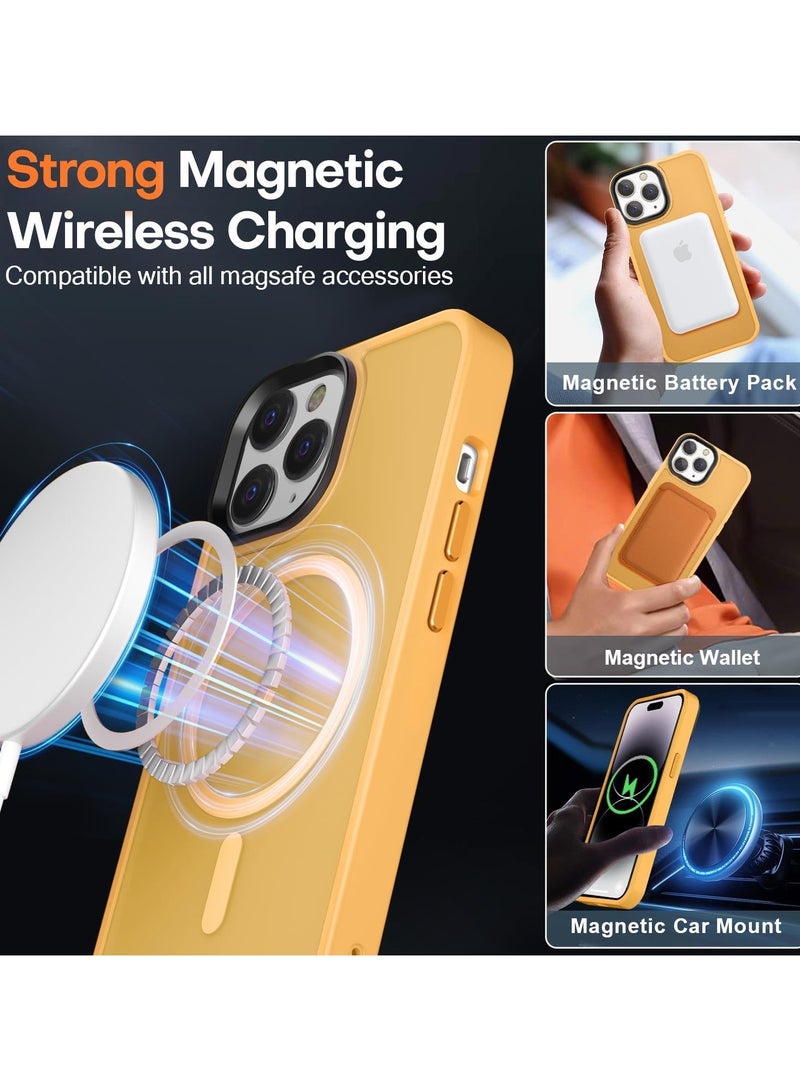 Magnetic Case For iPhone 14 Pro Max Case Compatible with MagSafe Military Grade Protection Shockproof Translucent Matte Case Anti Scratch Shockproof Phone Case (Orange)  - Image 4