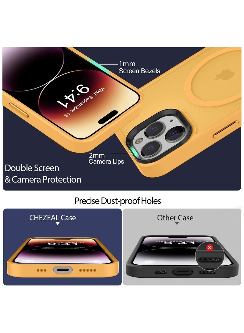 Magnetic Case For iPhone 14 Pro Max Case Compatible with MagSafe Military Grade Protection Shockproof Translucent Matte Case Anti Scratch Shockproof Phone Case (Orange)  - Image 2