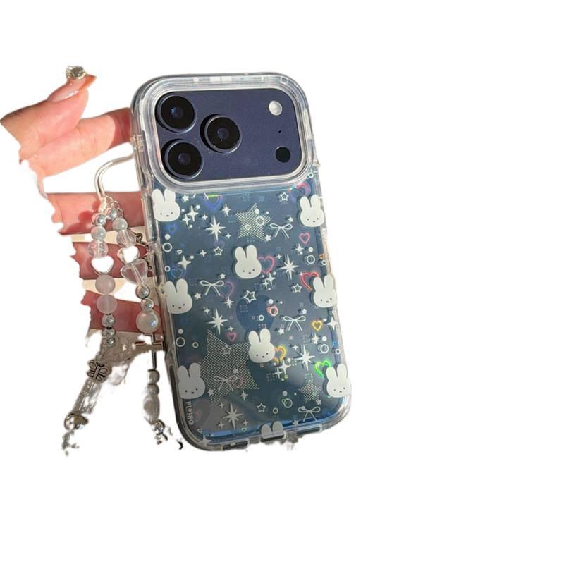 غطاء واقي بسيليكون لـ iPhone 17 / 17 Air / 17 Pro / 17 Pro Max باللون Shell with Chain من السيليكون مع نقش أرنب بقوس وقلب ليزر وحماية من السقوط مع مقاوم للصدمات مع تصميم فيونكة - Image 1