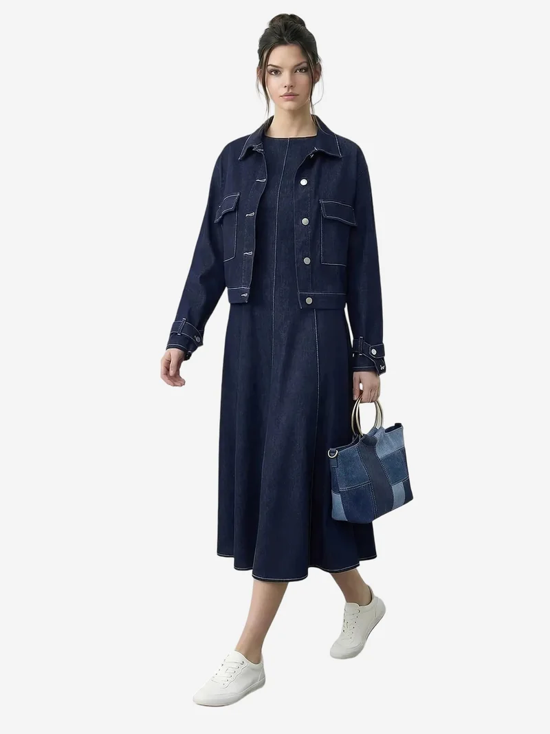 بيانكو لوتشي LUCCI Denim Jacket and Wide-Leg Pants Set