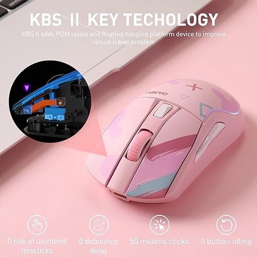 DAREU A950 Wireless Gaming Mouse with RGB Charging Dock,88g Lightweight Programmable Tri-Mode Wireless Mouse Gaming, Up to 12K DPI,1000Hz,120Hrs Playtime with RGB Backlit, Great for PC, Mac - Image 4