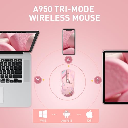 DAREU A950 Wireless Gaming Mouse with RGB Charging Dock,88g Lightweight Programmable Tri-Mode Wireless Mouse Gaming, Up to 12K DPI,1000Hz,120Hrs Playtime with RGB Backlit, Great for PC, Mac - Image 3