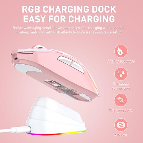DAREU A950 Wireless Gaming Mouse with RGB Charging Dock,88g Lightweight Programmable Tri-Mode Wireless Mouse Gaming, Up to 12K DPI,1000Hz,120Hrs Playtime with RGB Backlit, Great for PC, Mac - Image 2