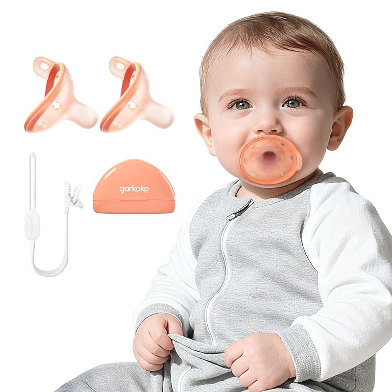 Garkoko 2-Pack Newborn Pacifiers with Clip & Case, 0-6 Months, Breastfeeding Pacifier, Non-Touch Face, Food-Grade Silicone, Hygiene Kit for Babies - Image 1
