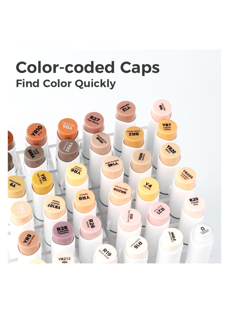 Ohuhu Skin Tone Alcohol Markers Brush Tip - 24 Portrait Color Markers for Artist Adults Coloring Illustration - Chisel & Brush - Honolulu - Refillable - Image 3