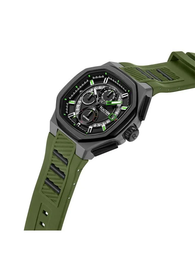 Kenneth Cole Reaction Black Dial Green Silicone Strap Chronograph Watch for Men, 45mm
