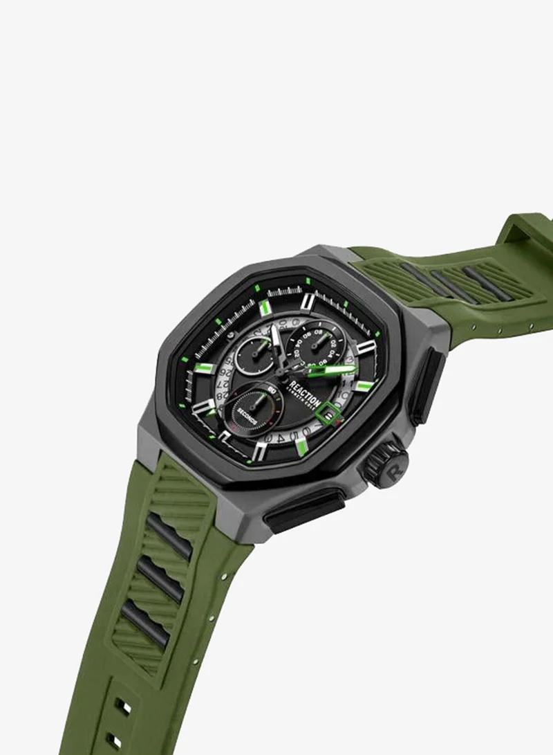 Kenneth Cole Reaction Black Dial Green Silicone Strap Chronograph Watch for Men, 45mm