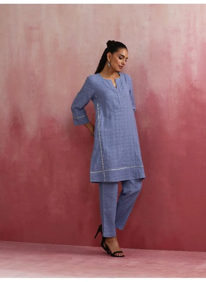 ترو برونز trueBrowns Sky BLue Cotton Kurta Co-ord set