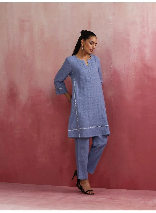 ترو برونز trueBrowns Sky BLue Cotton Kurta Co-ord set