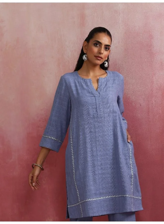 ترو برونز trueBrowns Sky BLue Cotton Kurta Co-ord set