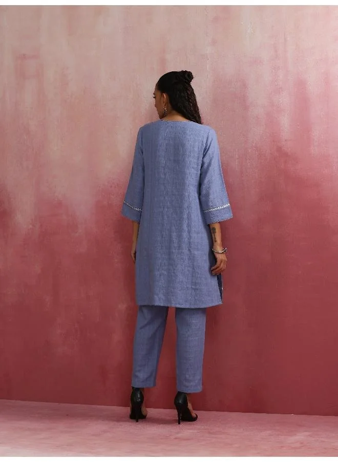 ترو برونز trueBrowns Sky BLue Cotton Kurta Co-ord set