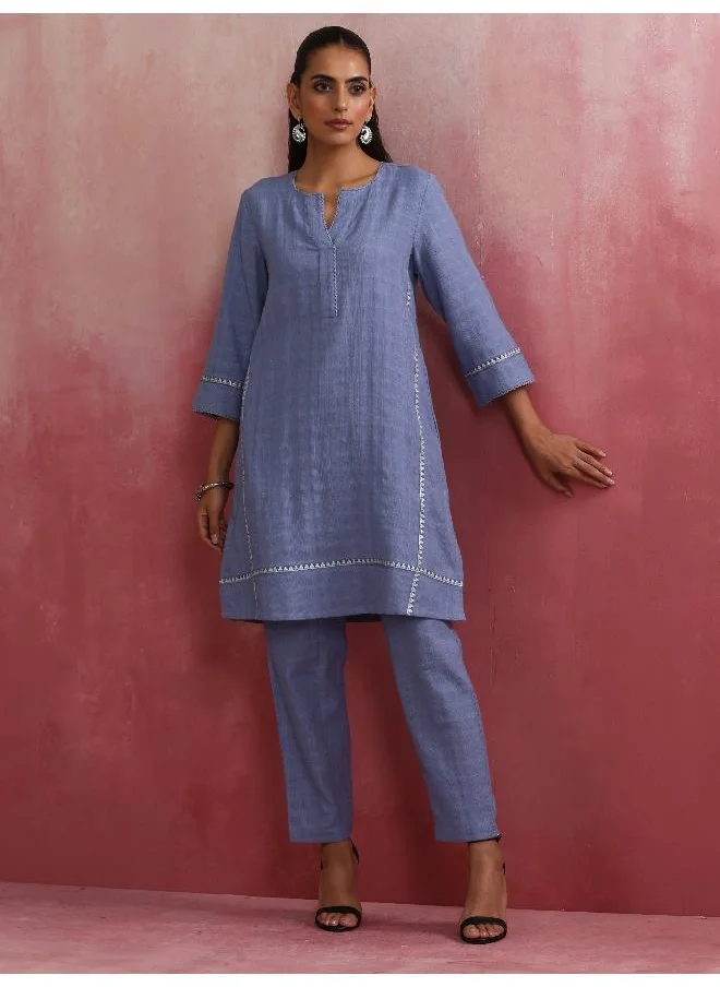 ترو برونز trueBrowns Sky BLue Cotton Kurta Co-ord set