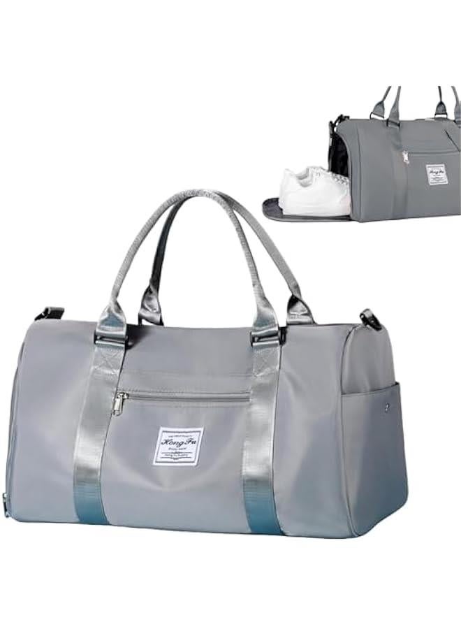 HOOKOR Gym Bag for Men Womem,Gym Bags with Shoes Compartment and Wet Pocket, Travel Duffel Bag for Plane Sports Yoga Swimming Gym Tote Bag, Waterproof Weekend Overnight Bag (Grey) - Image 1