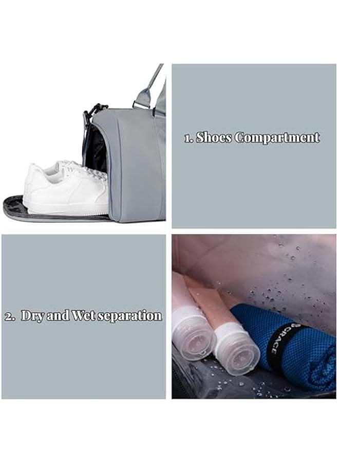 HOOKOR Gym Bag for Men Womem,Gym Bags with Shoes Compartment and Wet Pocket, Travel Duffel Bag for Plane Sports Yoga Swimming Gym Tote Bag, Waterproof Weekend Overnight Bag (Grey) - Image 2