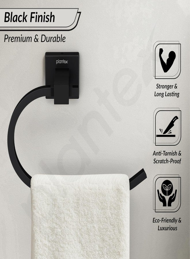 Plantex Stainless Steel Towel Holder for Bathroom/Towel Ring Holder/Napkin Holder for Washbasin/Napkin Ring/Bathroom Accessories - Pack of 1, Aqua (Black) - Image 3