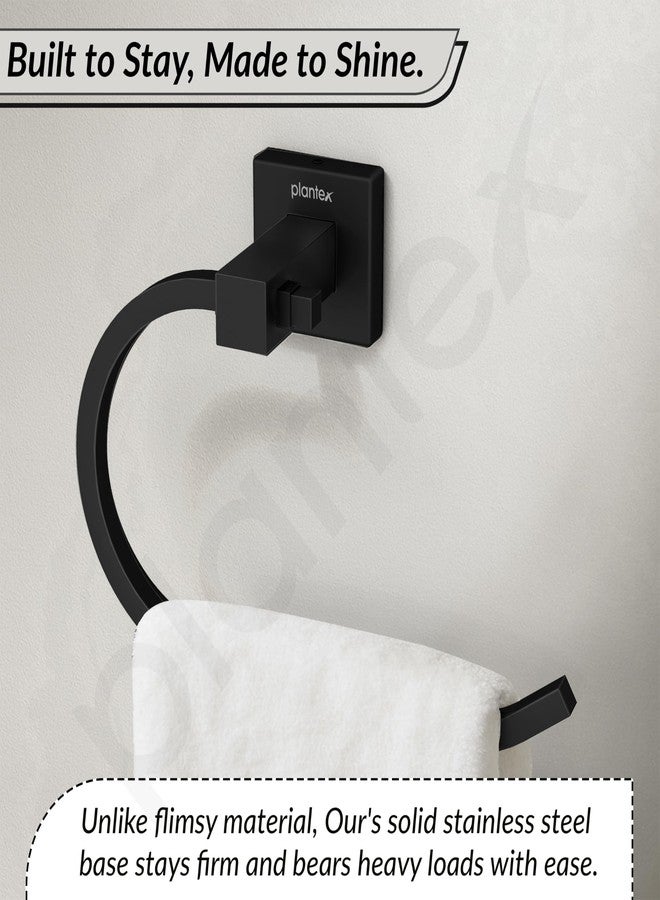 Plantex Stainless Steel Towel Holder for Bathroom/Towel Ring Holder/Napkin Holder for Washbasin/Napkin Ring/Bathroom Accessories - Pack of 1, Aqua (Black) - Image 5