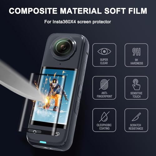 ADOFYS Insta 360x4 Silicon Protective lense Cap Screen Protectors and Lens Guards Cap for Insta360 x4 ONLY,Bundle Include 1pc Silicone Cap+3pcs Screen Protectors+2pc Lens Guards - Image 4