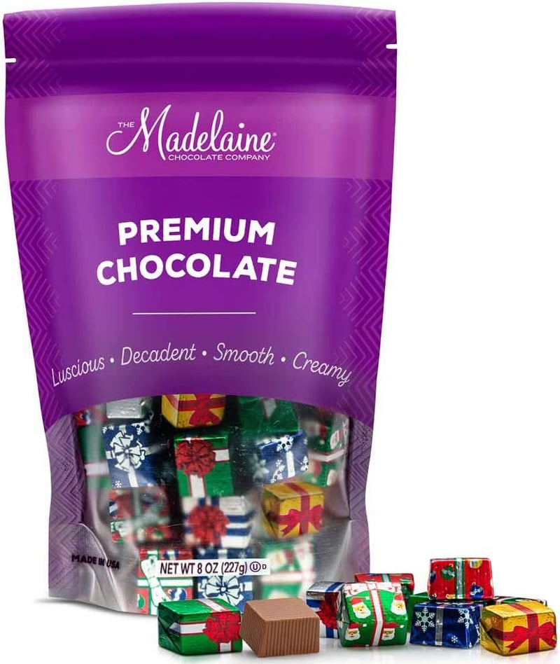 Madelaine Solid Premium Milk Chocolate Presents - Wrapped In Italian Foil with Assorted Designs - For Party Favors & Candy Jars - Contains Half Pound - Image 1
