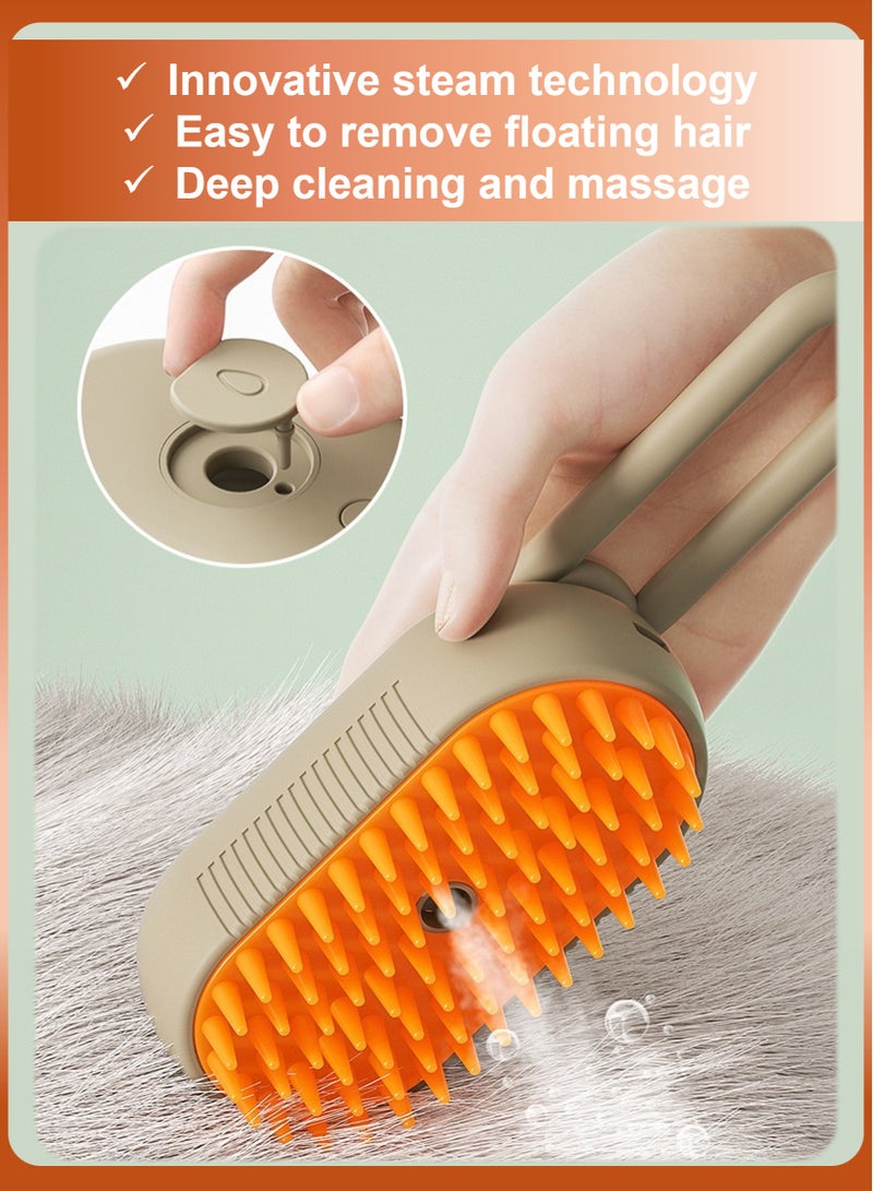 YooA 3 In 1 Steamy Rechargeable Cat and  Dog Brush/Comb | Pet Steamer Brush with Rotating Handle, Silicone Massage Grooming Pet Steam Brush for Cats Dogs,Tangled And Hair Loss Remover (Cream Yellow&Orange) - Image 3