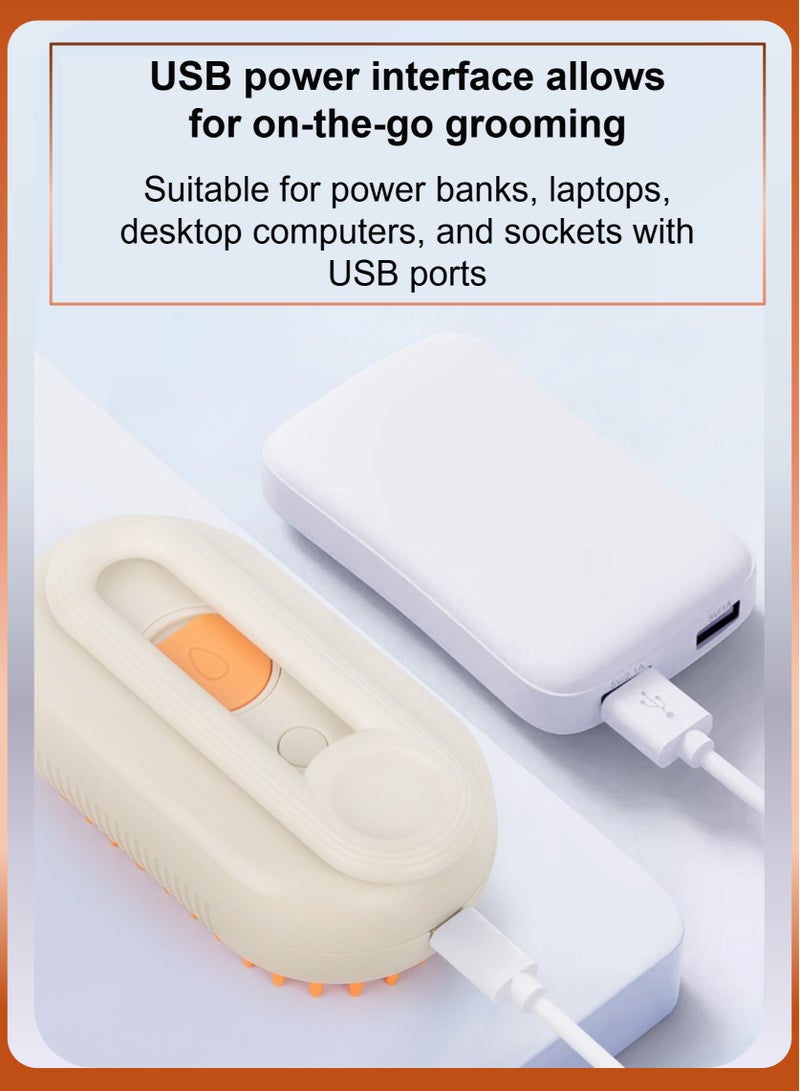 YooA 3 In 1 Steamy Rechargeable Cat and  Dog Brush/Comb | Pet Steamer Brush with Rotating Handle, Silicone Massage Grooming Pet Steam Brush for Cats Dogs,Tangled And Hair Loss Remover (Cream Yellow&Orange) - Image 5